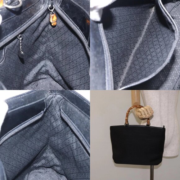 GUCCI Bamboo Hand Bag Nylon Black Silver 000 2058 0540 5 Auth ep9267 - Picture 14 of 15